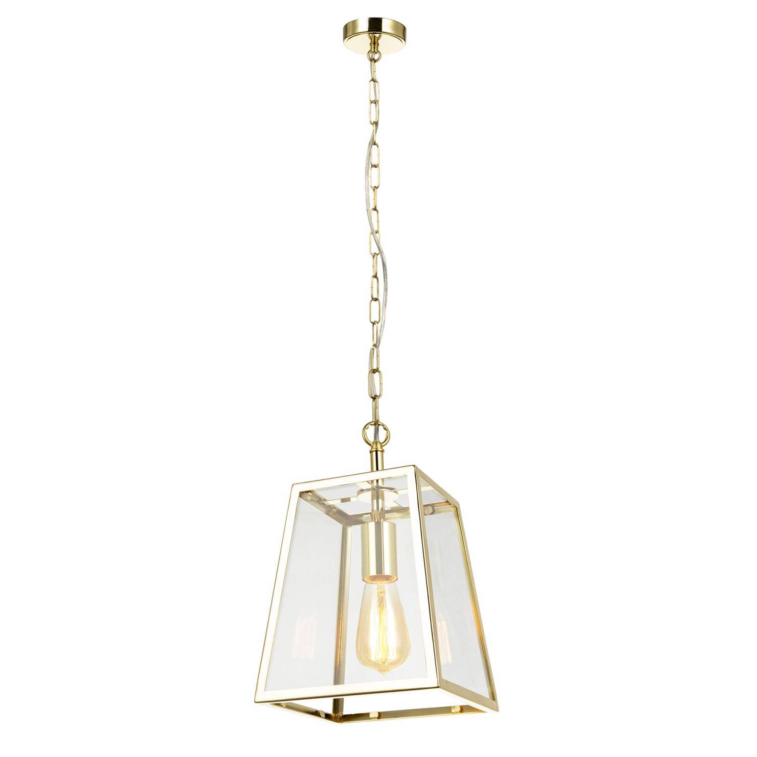 Happy Homewares in Polished Gold with Clear Glass Sides Pendant Light - 22cm - Image 1