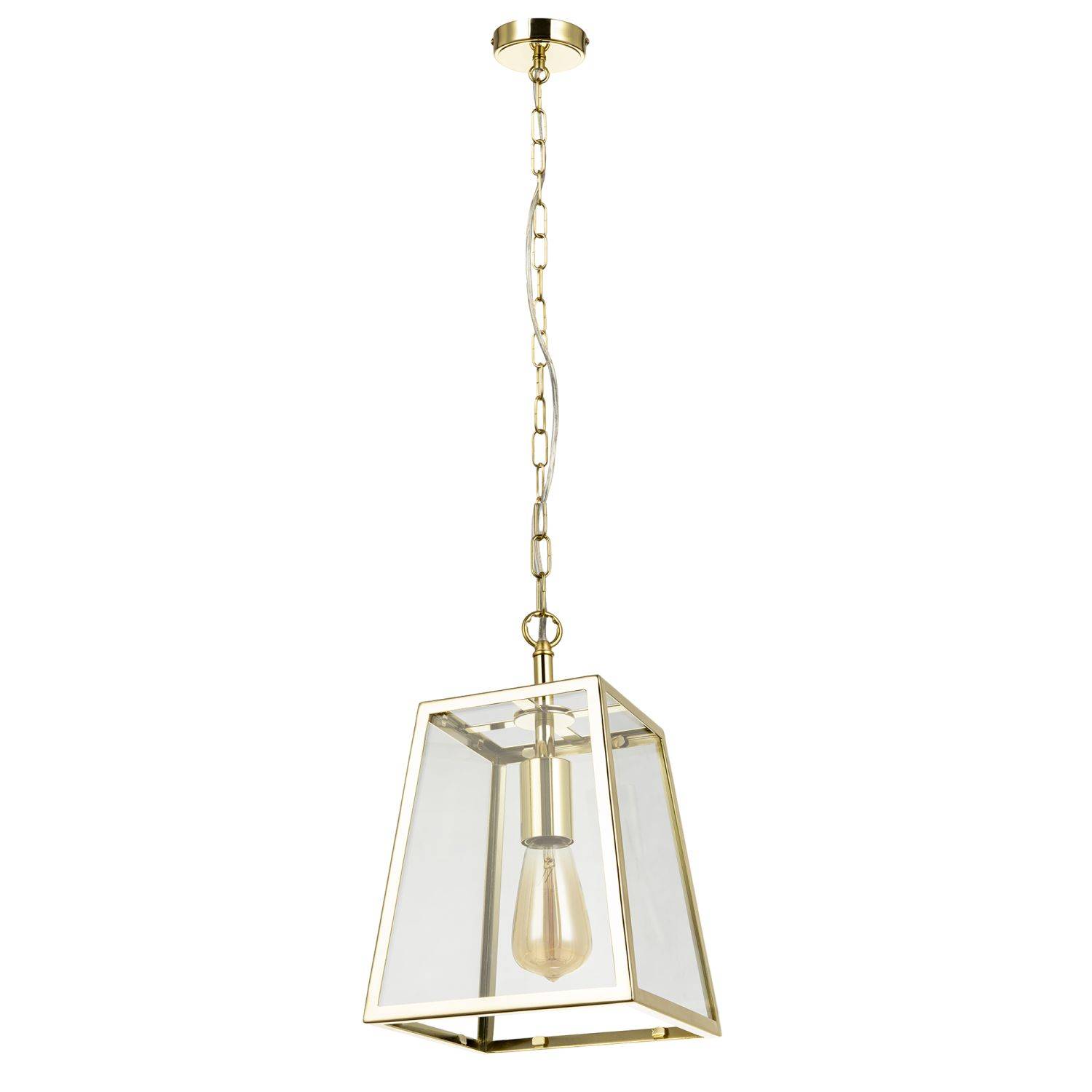 Happy Homewares in Polished Gold with Clear Glass Sides Pendant Light - 22cm - Image 2