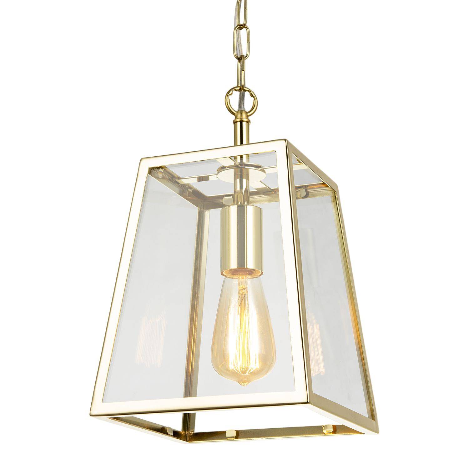 Happy Homewares in Polished Gold with Clear Glass Sides Pendant Light - 22cm - Image 3