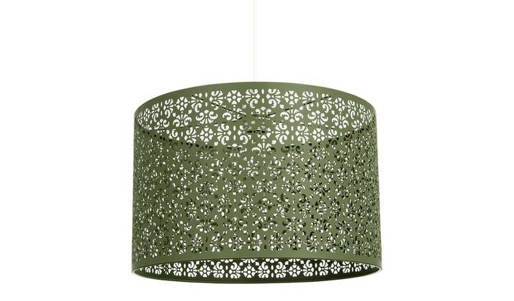 Happy Homewares Moroccan Large Olive Metal with Floral Pendant Shade - 40cm