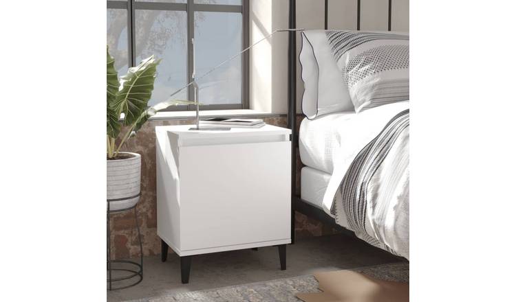 Walplus Metal Leg Engineered Wood Bed Cabinet - White - 40 x 30 x 50 cm