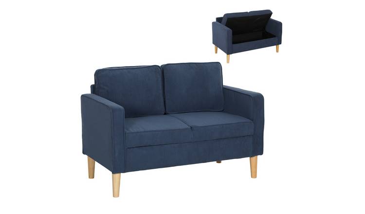 HOMCOM 2 Seater Wooden Sofa with Solid Wood Legs - Blue