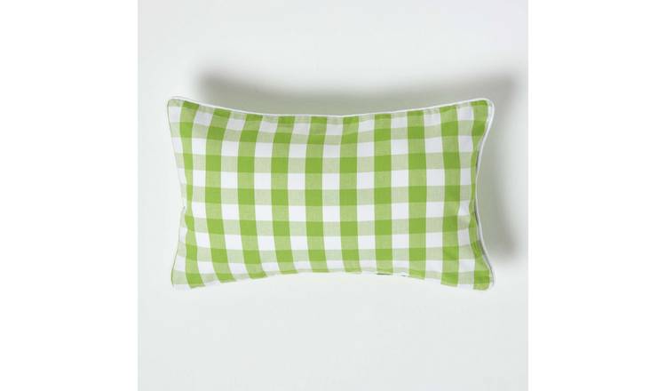 Homescapes Green Cotton Gingham Cushion Cover - 30 x 50 cm