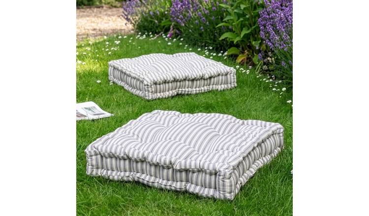 Dibor Set of 2 Striped Outdoor Garden Chair Cushion Seat Pads - Grey