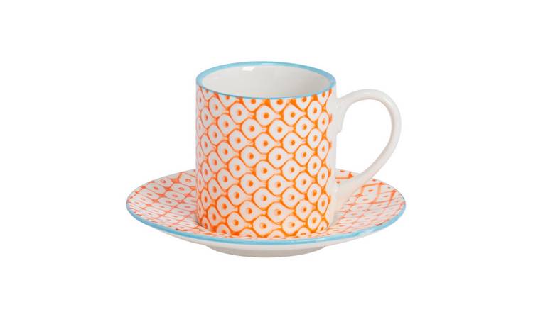 Nicola Spring Hand-Printed Espresso Cup & Saucer Set - 65ml - Orange