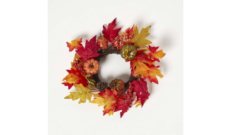 Homescapes Polyester Wreath and Autumn Display - Orange