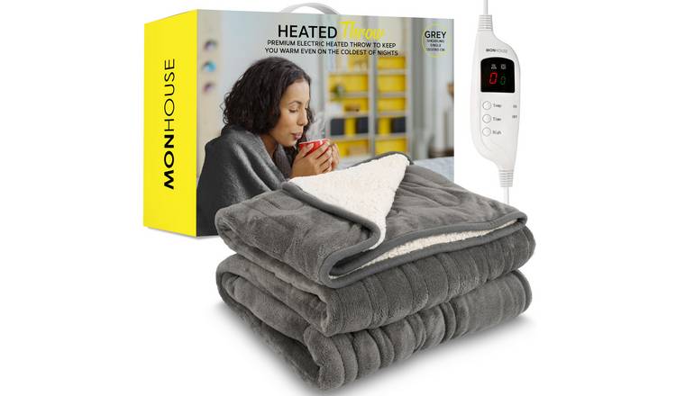 MONHOUSE Single Heated Blanket Electric Throw - Grey Shearling