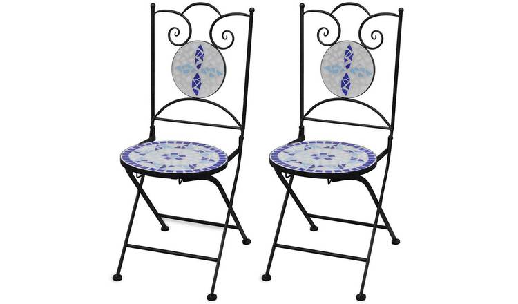 Walplus 2 Piece Ceramic Folding Chairs - Blue and White - 37 x 41 x 89 cm