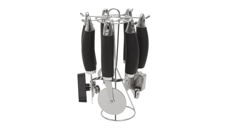 Orsina Barron Five Piece Kitchen Gadget Set with Stand – Black and Silver