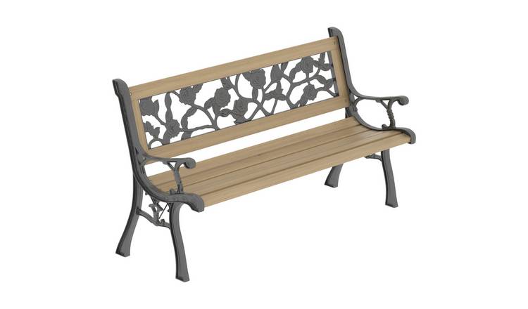 Garden Vida 2 Seater Wooden Rose Style Garden Bench - Natural
