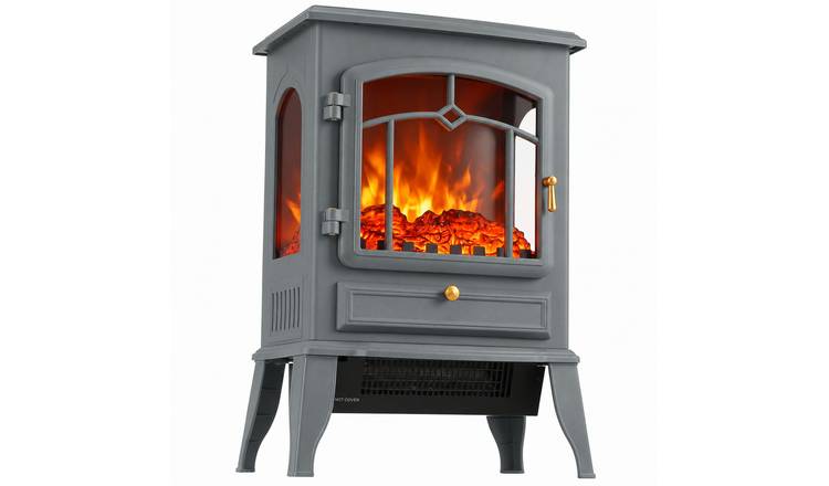 HOMCOM Electric Fireplace Stove with 3D Realistic Flame Log - Grey