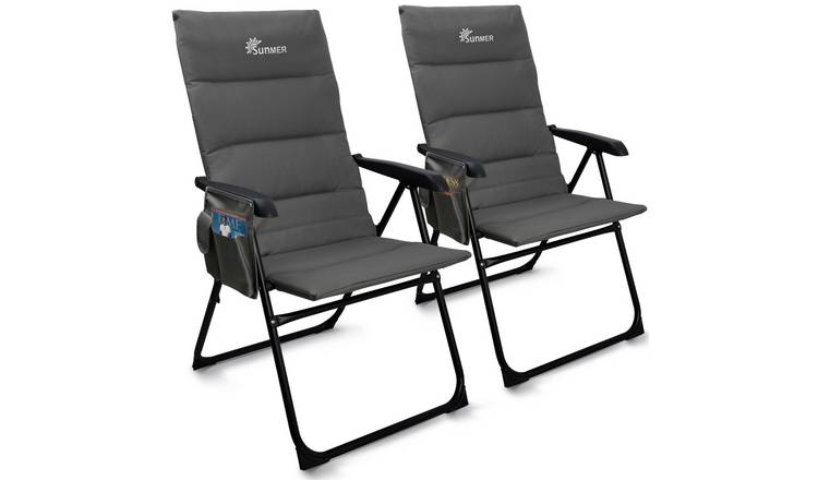 SUNMER Set of 2 Padded Reclining Folding Garden Chairs - Grey