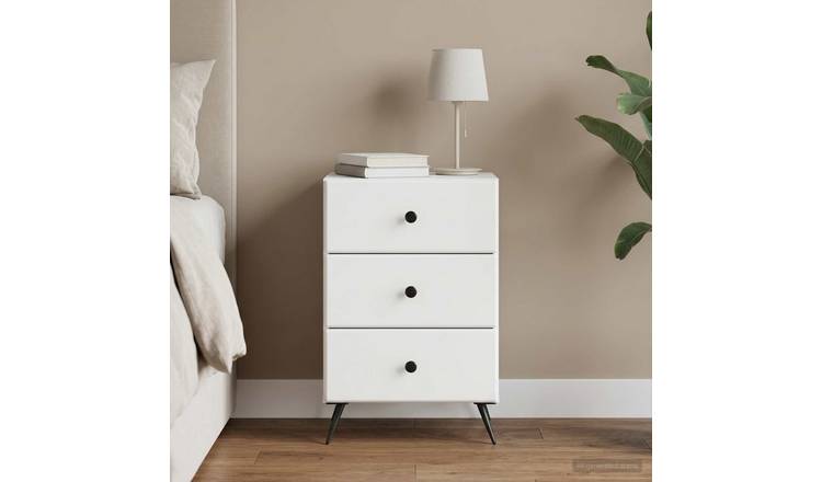 Walplus Engineered Wood Bedside Drawer Unit - White - 43 x 41 x 66.5 cm