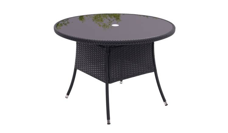 Living and Home Wicker Tempered Glass Garden Table with Parasol Hole - Black