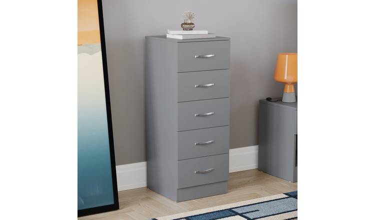 Vida Designs Riano 5 Drawer Narrow Chest - Grey