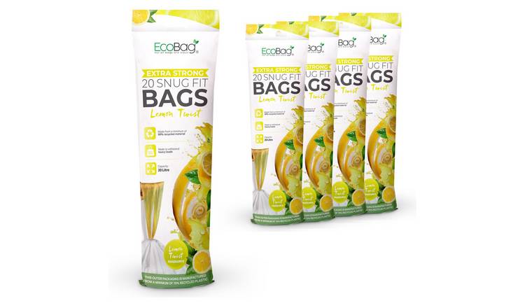 EcoBag 20L Lemon Scented Drawstring Kitchen Bin Liners - Pack of 100