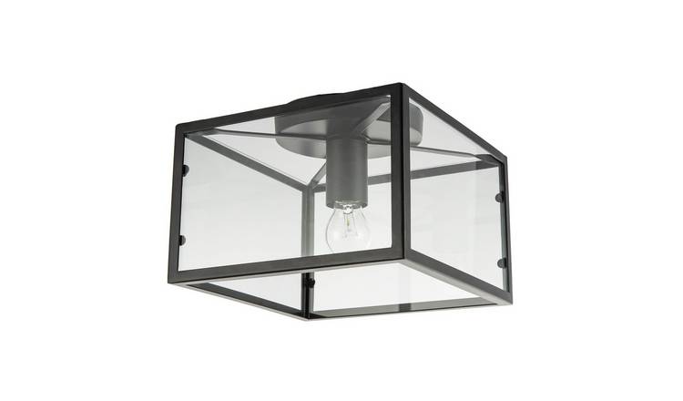 Happy Homewares Black Industrial Square Box Matte Black Ceiling Light - 25cm