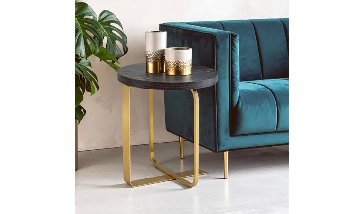 Orsina Lena Oak Veneer Round Side Table with Brushed Legs – Gold