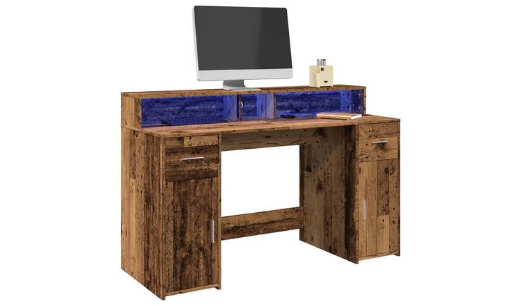 Walplus LED Engineered Wood Desk - Dark Wood - 140 x 55 x 91 cm