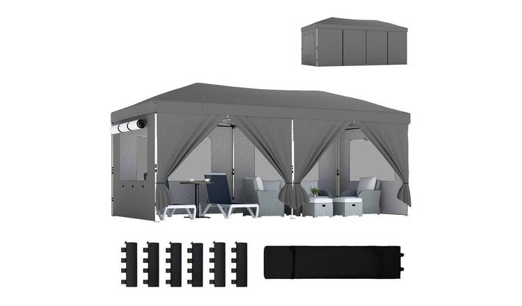 Outsunny 3 x 6 m 210D Oxford 6 Sidewalls Pop Up Gazebo – Dark Grey