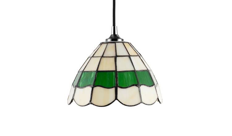 Happy Homewares Green and Amber Stained Glass Tiffany Pendant Shade - 21cm