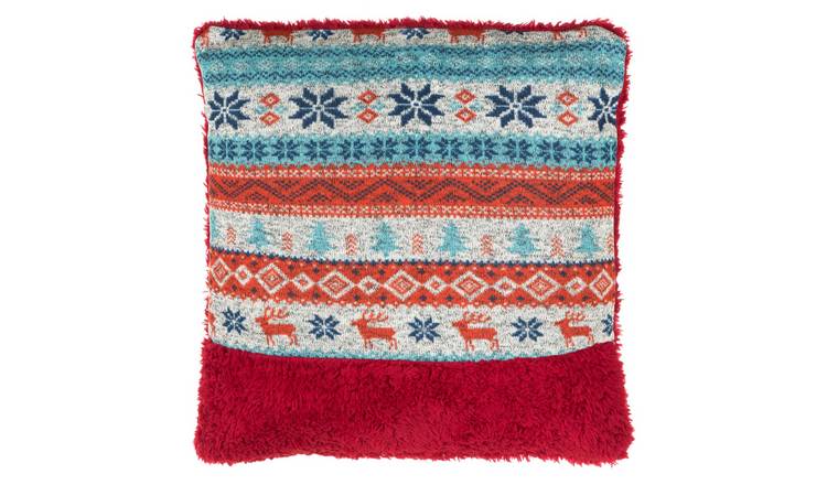 Orsina Bute Fair Isle Square Cushion – Red