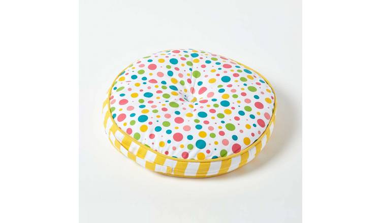 Homescapes Polka Dots & Yellow Stripes Round Floor Cushion - Multi