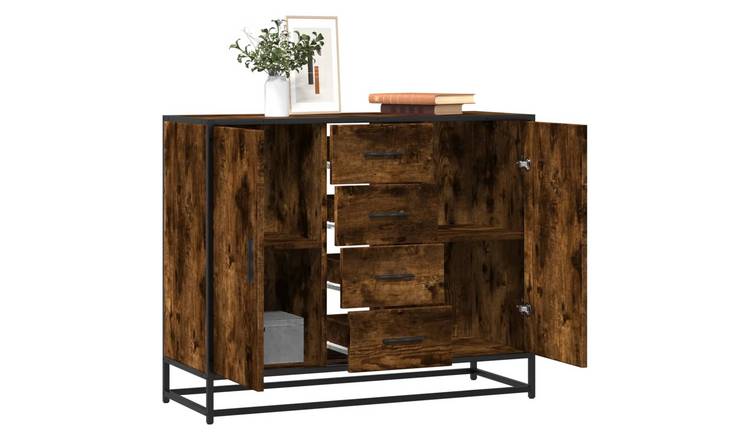 Walplus Engineered Wood 4 Compartment Sideboard - Dark Oak - 92 x 35 x 76 cm