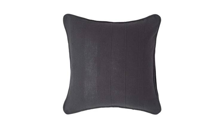 Homescapes Black Rajput Cotton Ribbed Cushion Cover - 60 x 60 cm