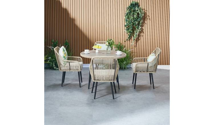 Furniture Maxi Malta Rattan 4 Seater Dining Set with Round Table - Natural