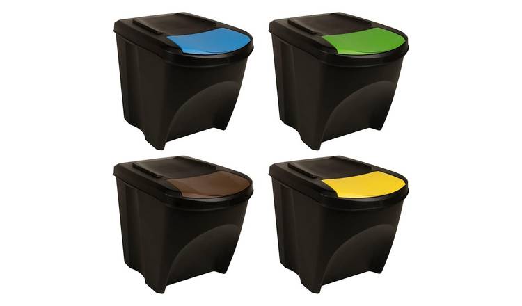 Walplus Pack of 4 Stackable Dustbins 100 L - Anthracite - 39.2 x 29.3 x 33.5 cm