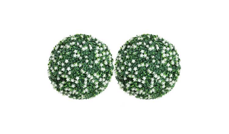 HOMCOM Set of 2 Artificial Topiary Balls with Camellia Flowers - White