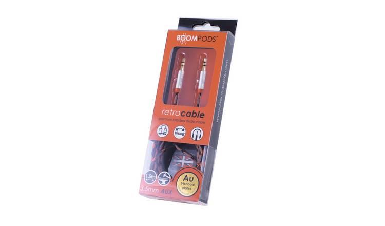 BOOMPODS 24 Carat Gold Plated Braided Aux Cable 3.5mm Jack Plug 1.5m - Orange