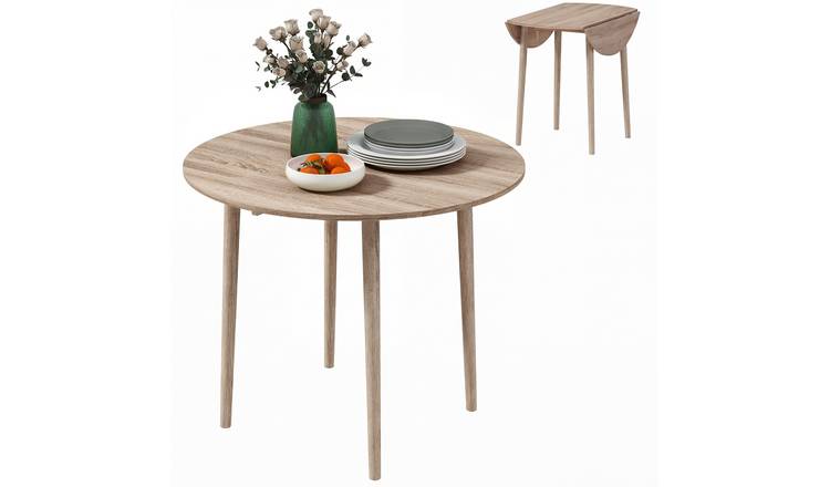 HOMCOM 4 Seater Folding Round Drop Leaf Dining Table - Natural wood finish
