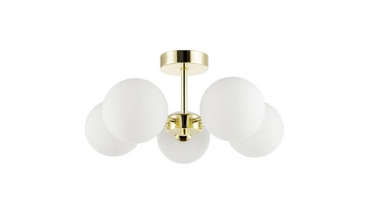 Happy Homewares Chic Polished Gold 5-Arm with White Globe Ceiling Light - 44cm