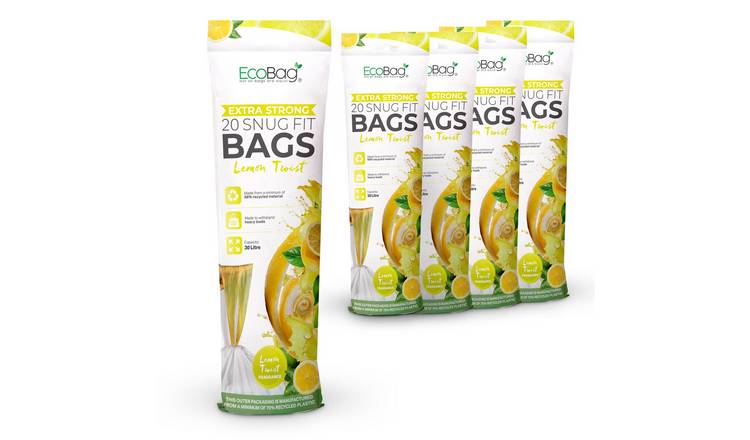 EcoBag 30L Lemon Scented Drawstring Kitchen Bin Liners - Pack of 100