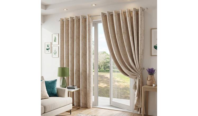 Luxury Living Chenille Jacquard Lined Eyelet Curtains 229cm x 183cm - Cream