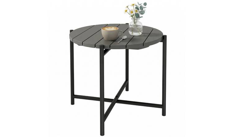 Outsunny Metal Outdoor Side Table with Slatted Wood Top - Dark Grey