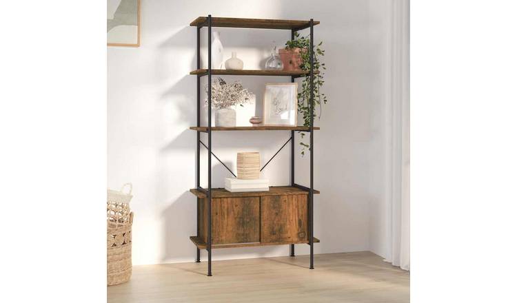 Walplus Engineered Wood Shelving Unit - Dark Brown and Black - 80 x 40 x 163 cm