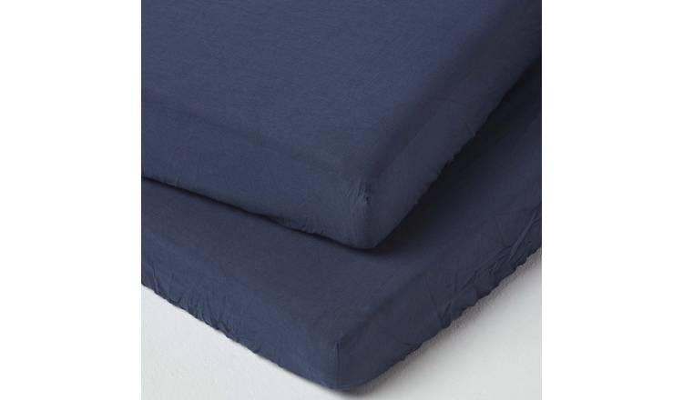Homescapes Pack of 2 Linen Fitted Cot Sheets - Navy Blue