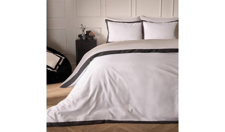 OHS Contrast Border Microfibre Bedding Set Duvet Cover Set Charcoal - Superking
