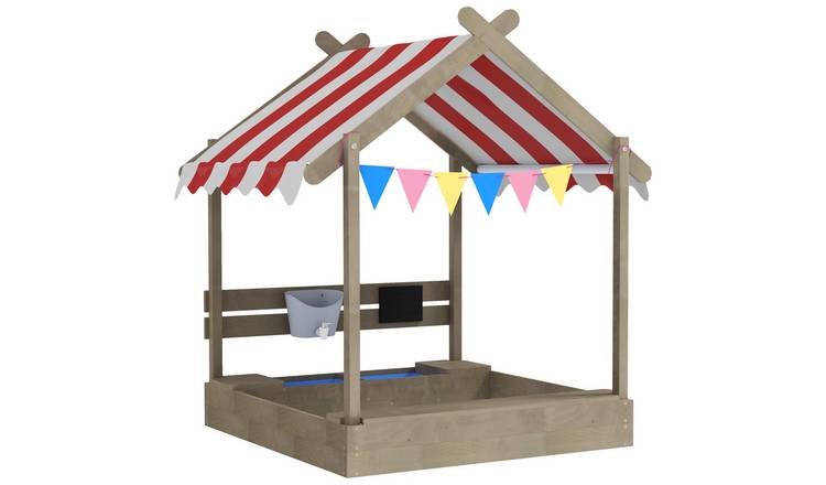 Outsunny Wooden Sand Pit Kids Sandbox with Canopy for Outdoors - Grey
