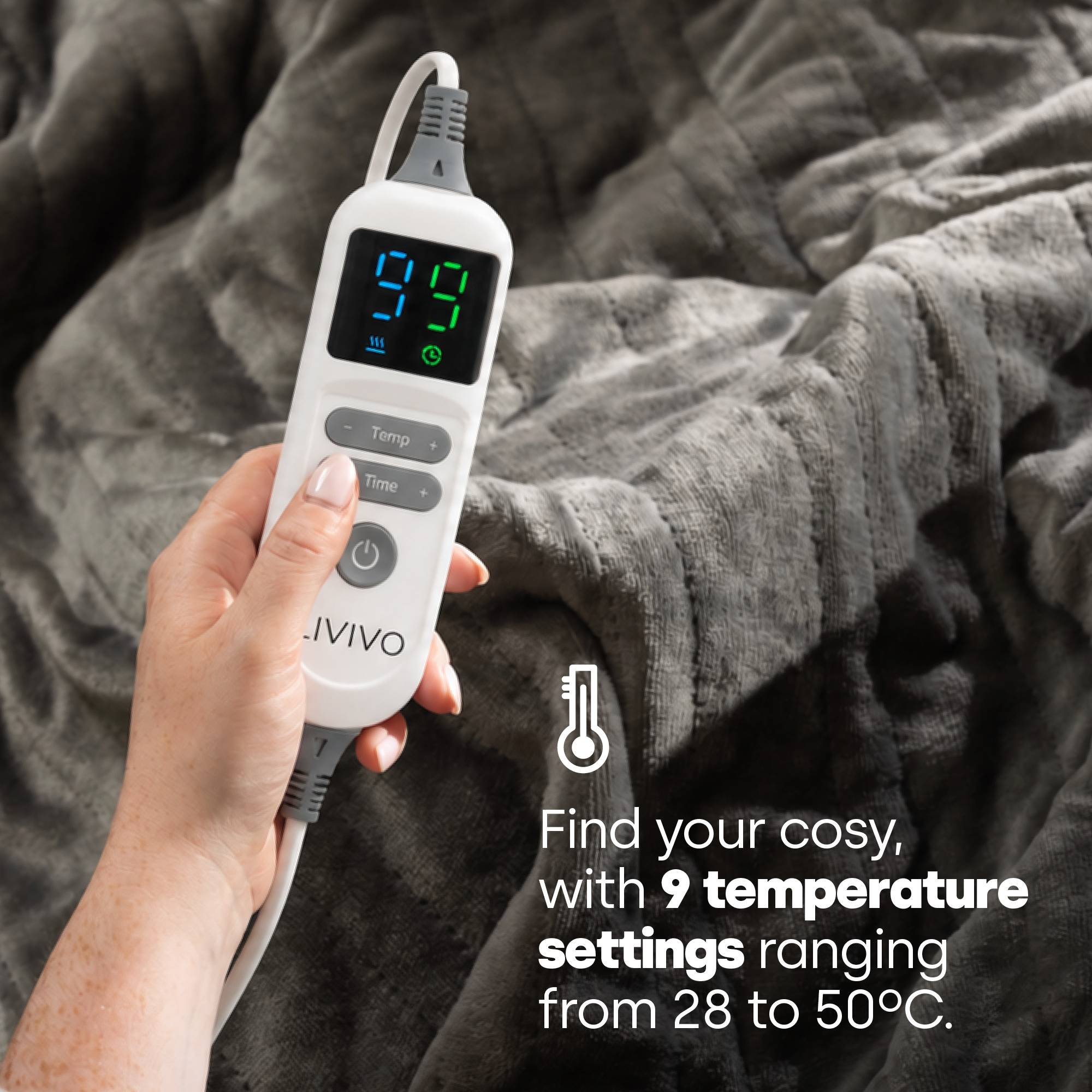 LIVIVO Electric Over Blanket with Adjustable Remote Control - Cool Grey - Image 2