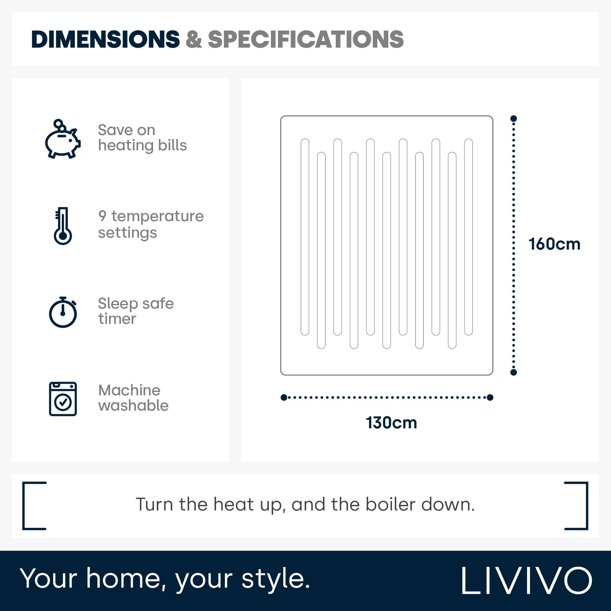 LIVIVO Electric Over Blanket with Adjustable Remote Control - Cool Grey - Image 6