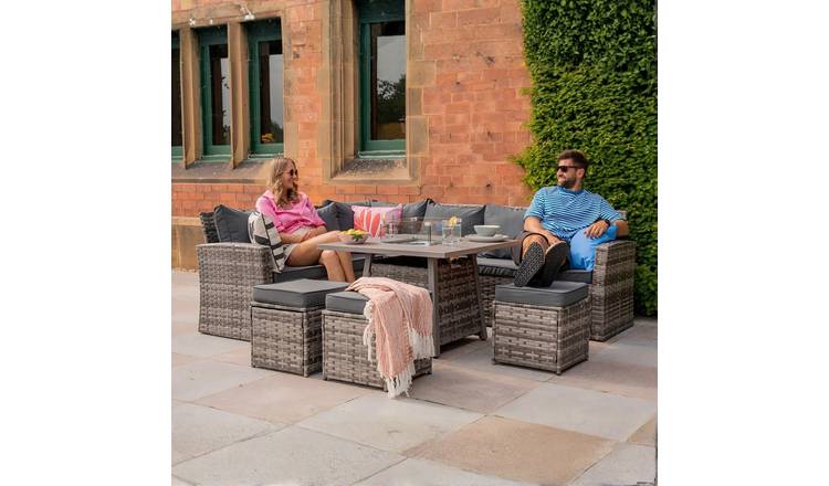 Furniture Maxi Rosen Rattan Effect 9 Seater Cubic Set with Cover - Grey