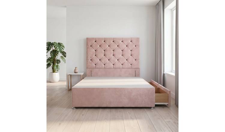 Somnior Diamante Velvet 3FT Single 2 Drawer Divan Bed Base - Pink