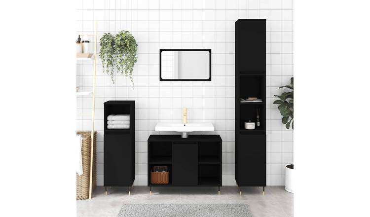 Walplus Engineered Wood Bathroom Cabinet - Black - 80 x 33 x 60 cm
