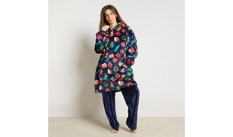 OHS Xmas Sweetie Pies Hoodie Blanket - One Size - Navy