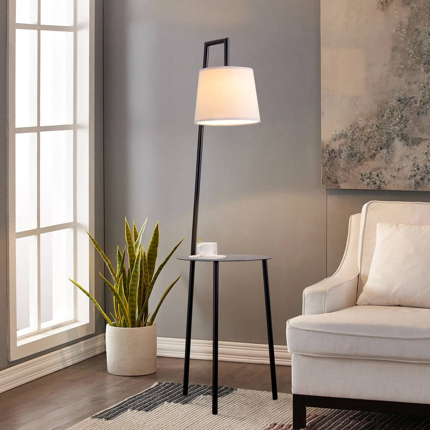Living and Home Metal Tray Table Floor Lamp - Image 3