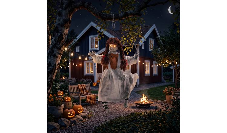 HOMCOM Animated Halloween Hanging Creepy Girl Decoration